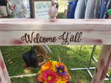 Plant Stands/Flag Holder - Cream with Brown Distress - Welcome Y'all