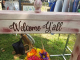 Plant Stands/Flag Holder - Cream with Brown Distress - Welcome Y'all