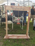 Plant Stands/Flag Holder- Cream with Brown Distress-Welcome