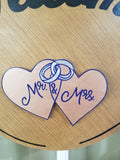 Interchangeable Season Piece - Mr. and Mrs. Hearts - Rose Gold Hearts with Silver Rings and Black lettering