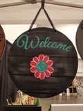 Interchangeable Base Circle - Welcome - Black with Grey Distress and Virdi lettering