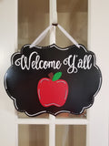 Interchangeable Base Plaque - Welcome Y'all - Black with White Letters
