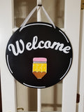 Interchangeable Base Circle - Welcome - Black with White Lettering
