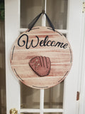 Interchangeable Base Circle - Welcome - Cream with Brown Distress and Black Letters