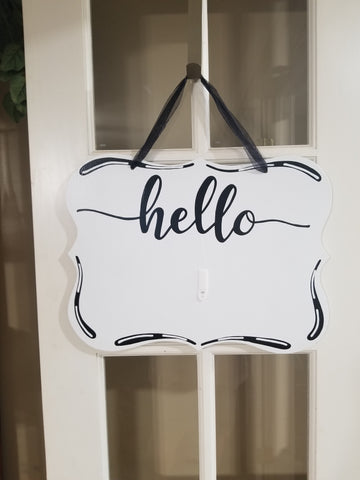 Interchangeable Base Plaque - Hello - White with Black Letters