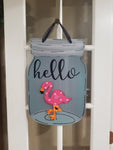 Interchangeable Base Mason Jar- Hello- Grey with Black Letters