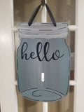 Interchangeable Base Mason Jar- Hello- Grey with Black Letters