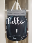 Interchangeable Base Mason Jar- Hello- Black with White Letters