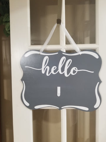 Interchangeable Base Plaque - Hello - Grey with White Letters