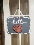 Interchangeable Base Plaque - Hello - Grey with White Letters