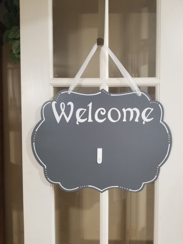Interchangeable Base Plaque - Welcome - Grey with White Letters