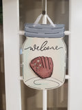 Interchangeable Base Mason Jar- Welcome- Cream with Black Letters