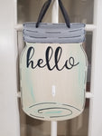 Interchangeable Base Mason Jar- Hello- Cream with Black Letters