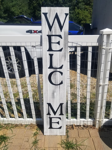Interchangeable Base Porch Sign - White with Grey Distress and Black Letters