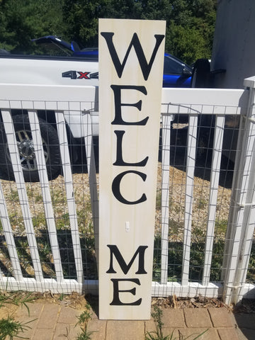 Interchangeable Base Porch Sign  - Cream with White Distress and Black Letters