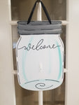 Interchangeable Base Mason Jar- Welcome - White with Black Letters