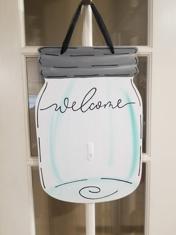 Interchangeable Base Mason Jar- Welcome - White with Black Letters