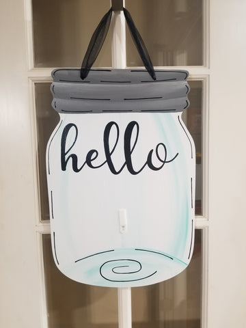 Interchangeable Base Mason Jar- Hello- White with Black Letters