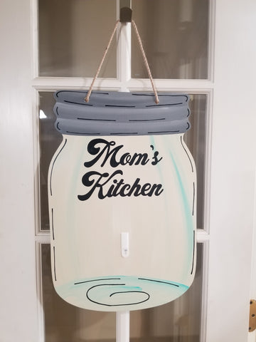 Interchangeable Base Mason Jar- Mom's Kitchen - Cream with Black Letters