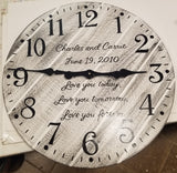 Clock - White with Grey distressing and Black Lettering - Love you