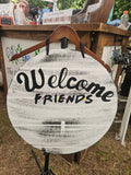 Interchangeable Base Circle - Welcome Friends - White with Black Distress and Black Letters