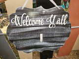 Interchangeable Base Plaque - Welcome Y'all - Black with White Distress and White Letters