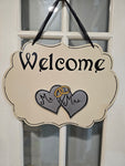 Interchangeable Season Piece - Mr. and Mrs. Hearts - Silver Hearts with gold Rings and Black lettering