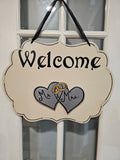 Interchangeable Season Piece - Mr. and Mrs. Hearts - Silver Hearts with gold Rings and Black lettering