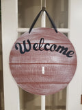 Interchangeable Base Circle - Welcome - Brown with White Distress and Black Letters