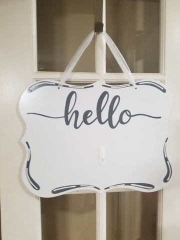 Interchangeable Base Plaque - Hello - White with Grey Letters