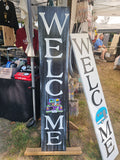 Interchangeable Base Porch Sign - Black with White Distress and White Letters