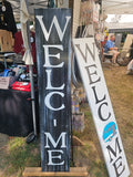 Interchangeable Base Porch Sign - Black with White Distress and White Letters