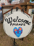 Interchangeable Base Circle - Welcome Friends - White with Black Letters