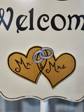 Interchangeable Season Piece - Mr. and Mrs. Hearts - Gold Hearts with Silver Rings and Black lettering (Copy)