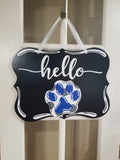 Interchangeable Base Plaque - Hello - Black with White Letters