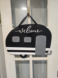Interchangeable Base - Camper - Black with white stripe - Welcome (Cursive)