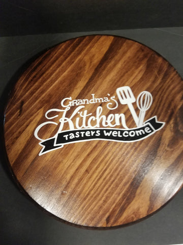 Footed Tray - Grandma's Kitchen - Red Mahoganey with White Letters