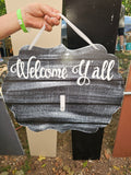 Interchangeable Base Plaque - Welcome Y'all - Black with White Distress and White Letters