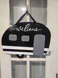 Interchangeable Base - Camper - Black with white stripe - Welcome (Cursive)