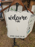 Interchangeable Base Plaque - Welcome ish - White With Black Letters