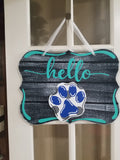 Interchangeable Base Plaque - Hello - Black with White Distress and Virdi Letters