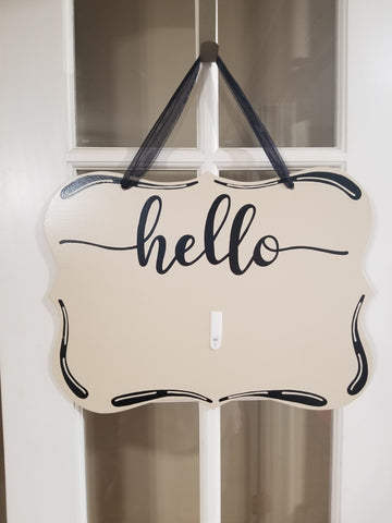 Interchangeable Base Plaque - Hello - Cream with Black Letters