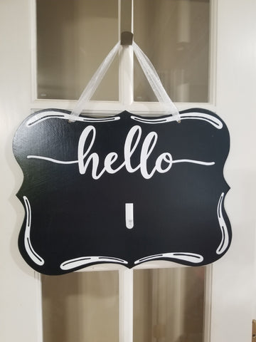 Interchangeable Base Plaque - Hello - Black with White Letters