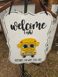 Interchangeable Base Plaque - Welcome ish - White With Black Letters