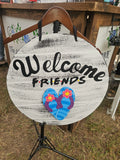 Interchangeable Base Circle - Welcome Friends - White with Black Distress and Black Letters