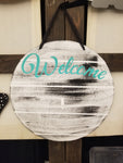 Interchangeable Base Circle - Welcome - White with Black Distress