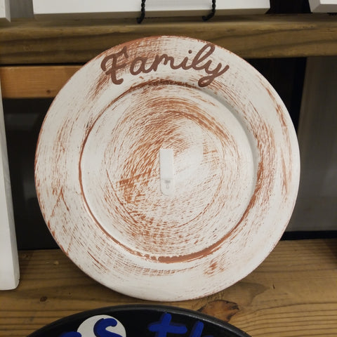 Interchangeable Base Small Plate  - White with Brown Distress (Family)