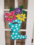 Rainboot with Flowers - Aqua