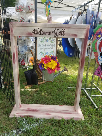 Plant Stands/Flag Holder - Cream with Brown Distress - Welcome Y'all