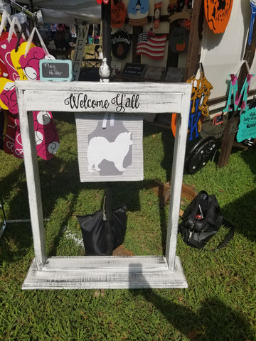 Plant Stands/Flag Holder - White with Black Distress - Welcome Y’all